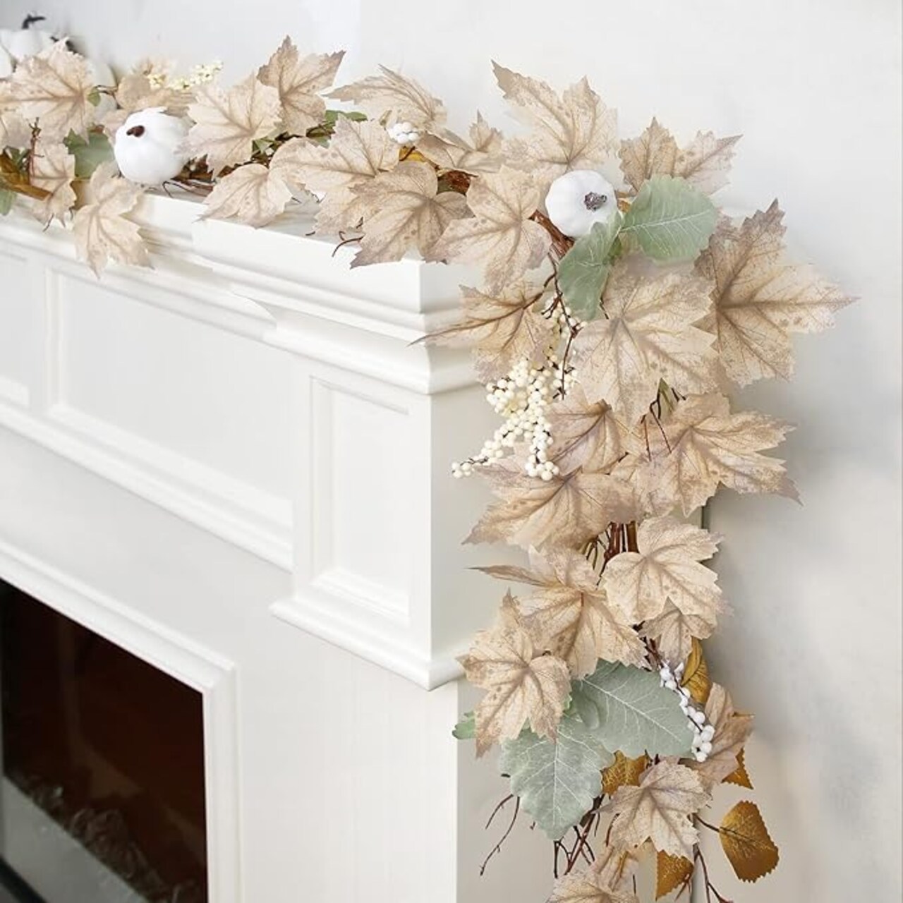 Fall Decor - Fall Garland - 6Ft Autumn Maples Leaf Pumpkin Berry Garland for Thanksgiving. Halloween Mantle Fireplace Farmhouse Harvest Decorations for Home: Outdoor, Indoor, and Porch